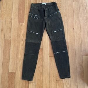 Zara green Biker Style Pants with Zipper Details